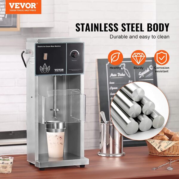 VEVOR Mixeur à Crème Glacée 400 W, Machine à Dessert Glacé Haute Vitesse 4200 tr/min, Réglage de la Vitesse en Continu, en Acier Inoxydable 304, 3 Tasses à Main, Différentes Saveurs de Crème Glacée