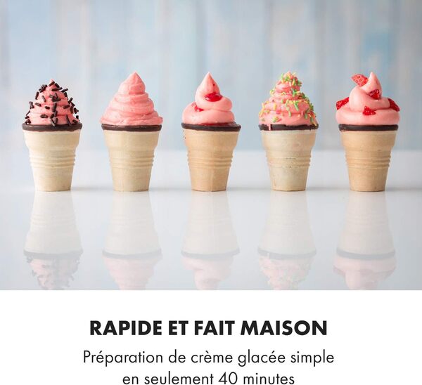Klarstein Sweet Sundae - Sorbetière turbo en 40 min, Machine à glace à compresseur, Préparation jusqu'à 900 g de crème glacée, Capacité de 1,5L, Sans pré-refroidissement - Noir