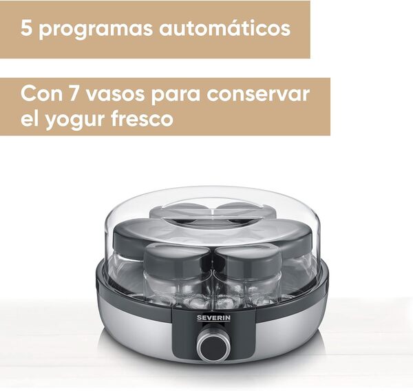 Severin JG 3521 Yaourtière avec écran numérique à LED, 7 bocaux de 150 ml & Lot de 7 Pots de Yaourt en Verre de 150 ml avec Couvercle Noir pour Yaourtière JG3521 / JG3520 / JG3519 / JG3518