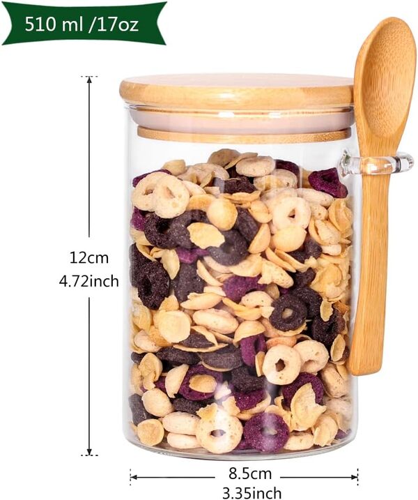 CZFWin Lot de 4 bocaux en verre avec couvercles en bambou et cuillères en bois pour café, thé, sucre - Récipients à l'avoine avec cuillère pour assaisonnement, café, yaourt