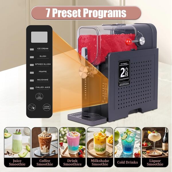 hzexun Machine à boissons glacées 1.6 L, granités machine à desserts glacés, refroidissement rapide par compresseur,6 programmes,cocktails glacés,frappés,margaritas,milkshakes et jus glacés