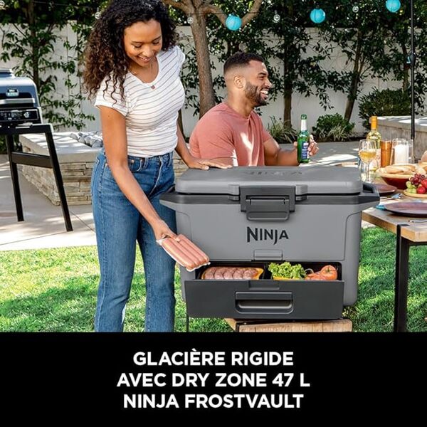 Ninja FrostVault Hard Cooler Glacière de Haute qualité, Conserve la Glace Jusqu' Jours, tiroir Rangement Sec intégré à température de réfrigérateur