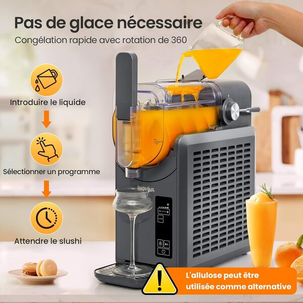 Machine à slush INOVIVA, pas besoin de glace, machine à slushy de 2L pour la maison avec autonettoyage, 5 programmes prédéfinis, margaritas glacées, frappés, milkshake et plus encore