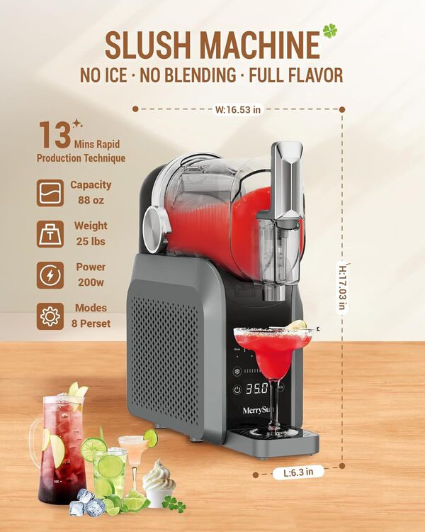 Machine à slushie, pas de glace nécessaire, machine à boissons congelées de 1,8 l pour la maison avec fonction autonettoyante, 7 préréglages avec milkshakes, jus congelés, neige fondue, slushies à