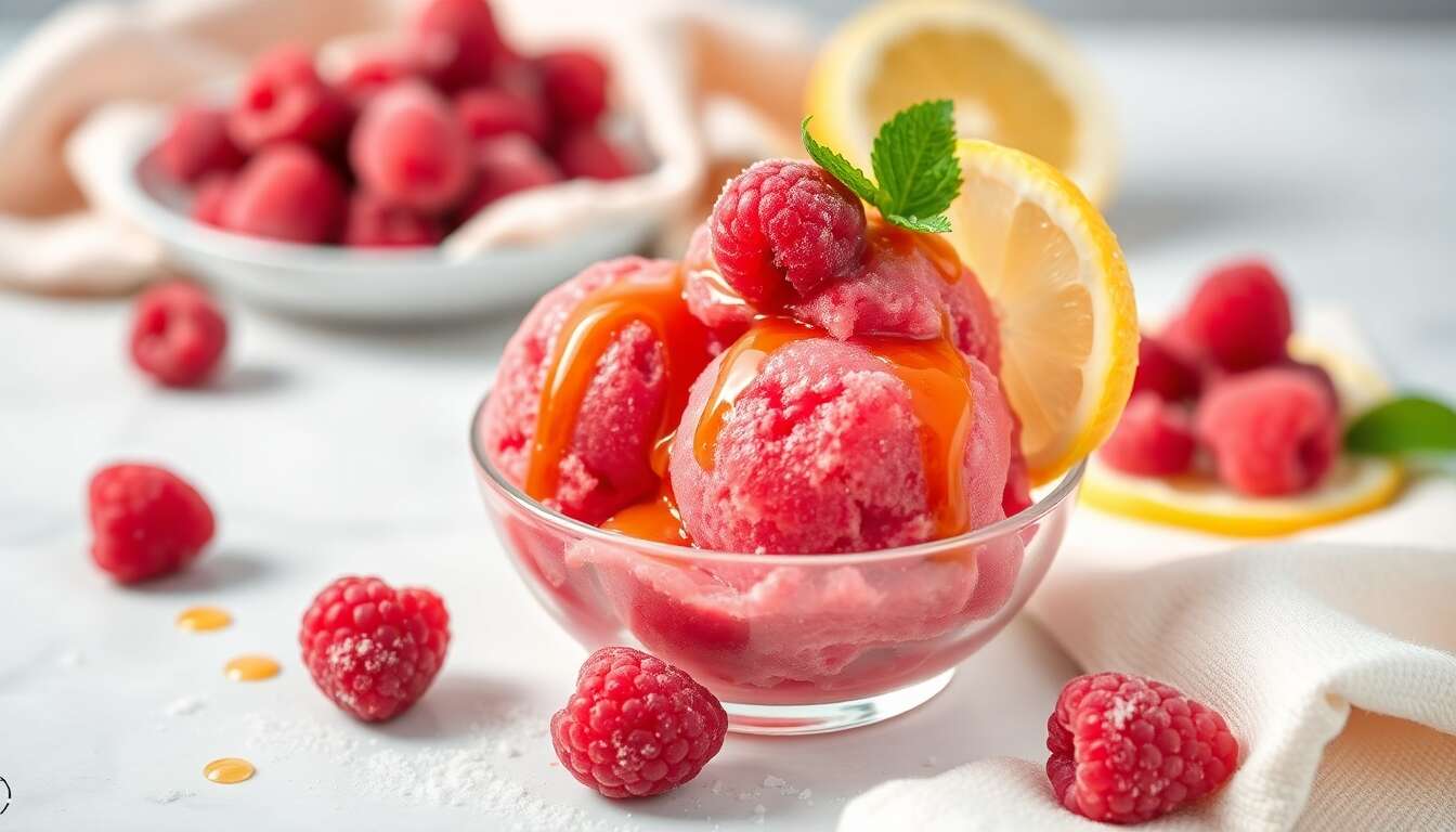 Sorbet framboise maison sans sorbetière