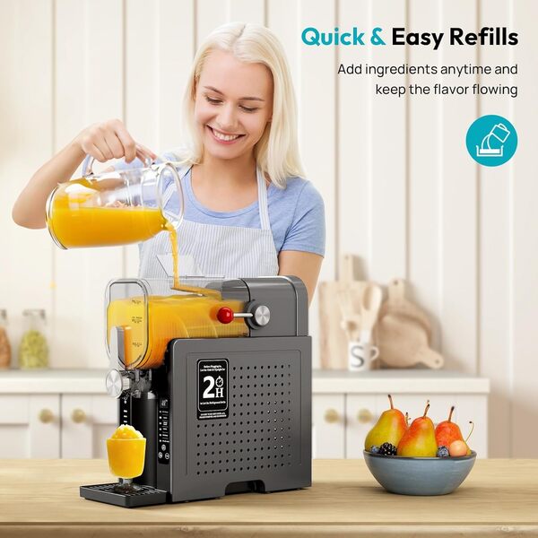 Rellytech - Machine à slushie pour la maison, machine à boissons surgelées de 1,984,5 g avec 6 préréglages, pas de glace nécessaire, mélange à 360°, auto-nettoyant, machine à crème glacée et