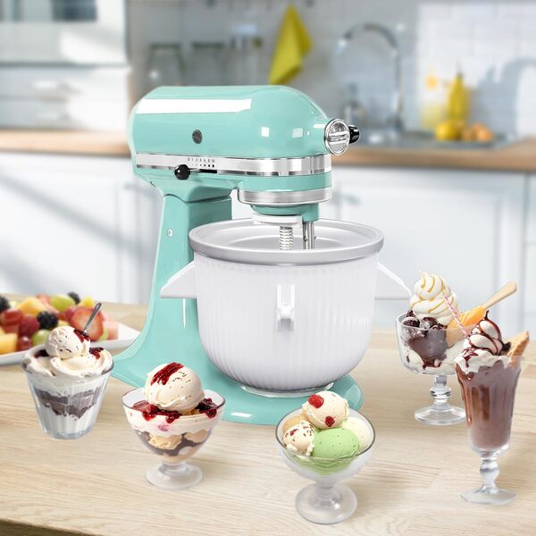KitchenAid Accessoire pour machine à crème glacée pour batteur sur pied, bol à glace de 2 litres compatible avec les mélangeurs de support de 4,5 litres et plus, machine à crème glacée au yaourt