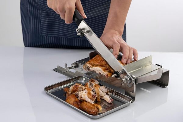 Trancheuse à viande manuelle de 25,4 cm – Machine à trancher robuste pour charcuterie, maison, barbecue – Couperet à viande congelée – Préparation rapide du jambon, du bacon, des légumes, des herbes
