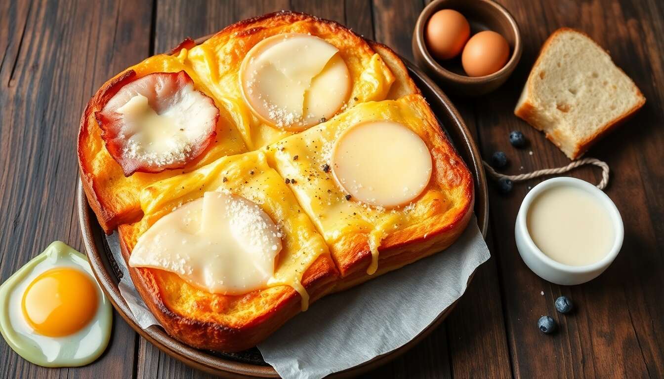 Délice gratiné de pain perdu au fromage et jambon
