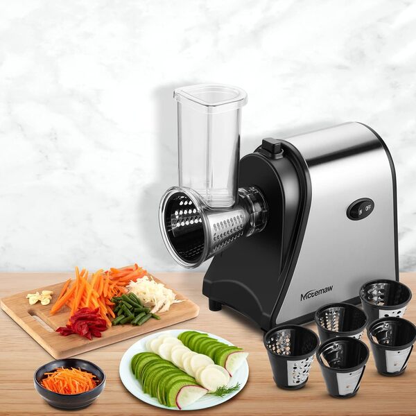 Coupe-légumes électrique en acier inoxydable, 250 W, râpe à légumes multifonction avec 5 tambours de découpe