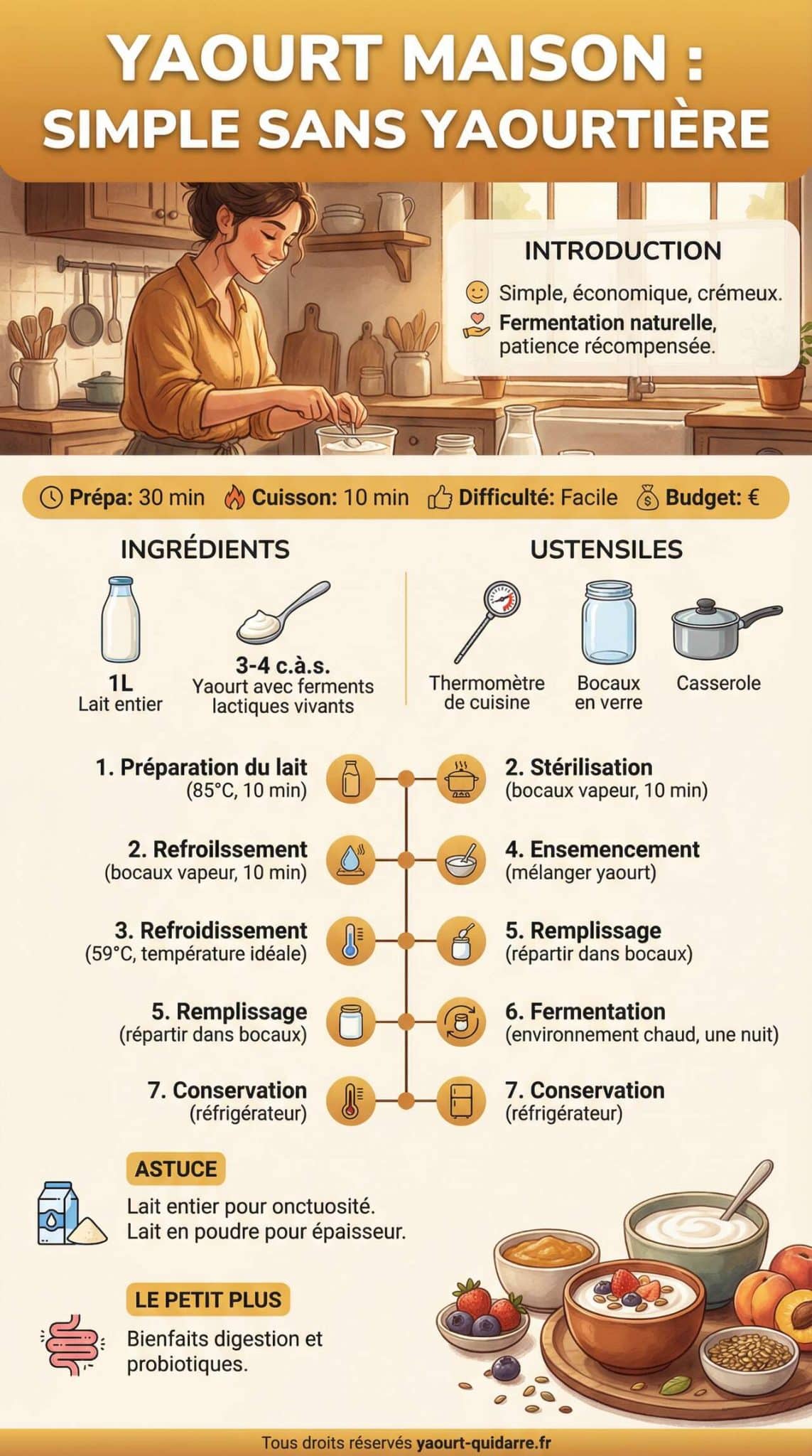 Infographie de la recette Yaourt maison : simple sans yaourti&egrave;re