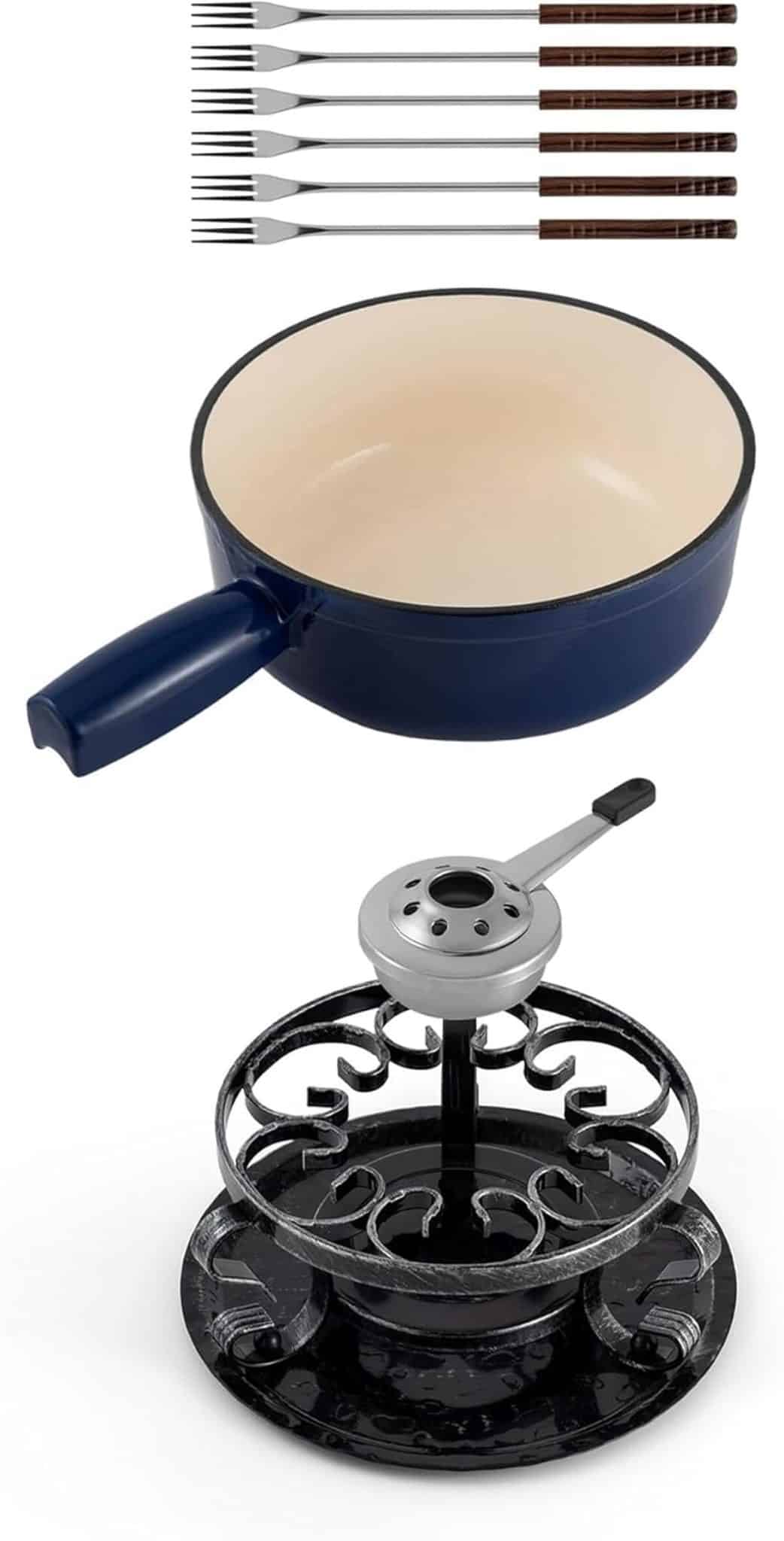 Test du service à fondue Swissmar Lugano en fonte bleu foncé