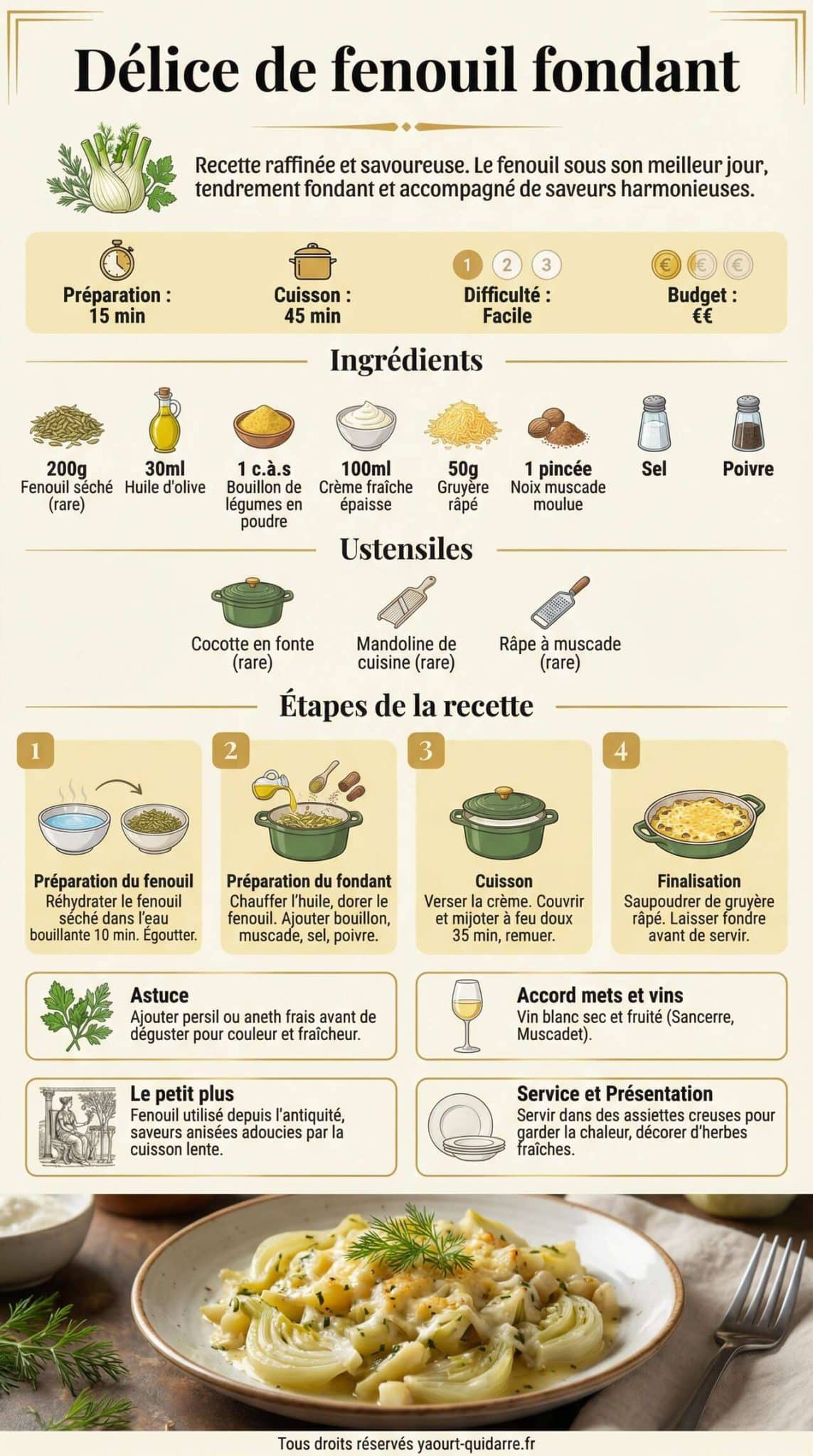 Infographie de la recette D&eacute;lice de fenouil fondant