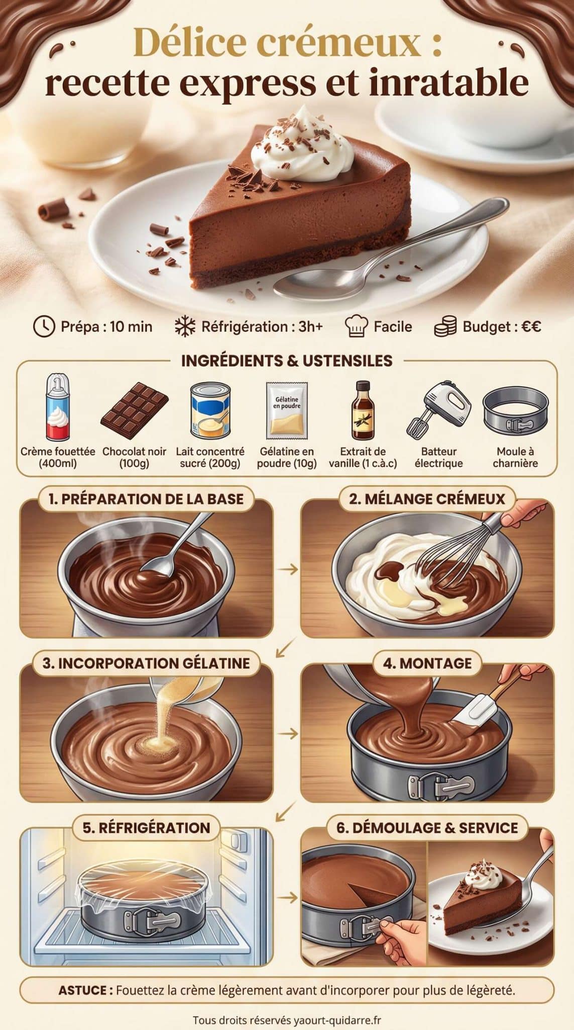 Infographie de la recette Délice crémeux : recette express et inratable Infographie de la recette Délice crémeux : recette express et inratable