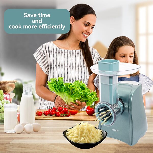 One-Touch Control Râpe à fromage – Déchiqueteuse électrique pour légumes, fruits, pommes de terre – Machine à salade avec 5 accessoires gratuits, vert