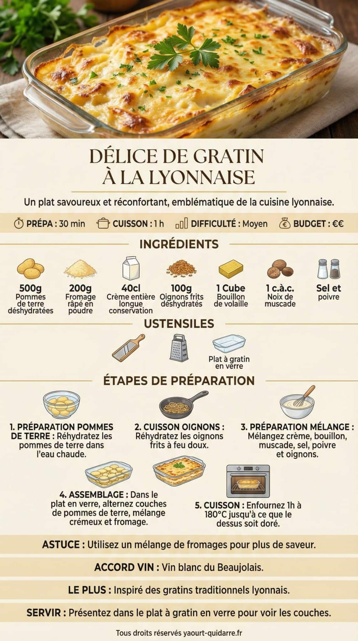 Fiche recette Délice de gratin à la lyonnaise Fiche recette Délice de gratin à la lyonnaise