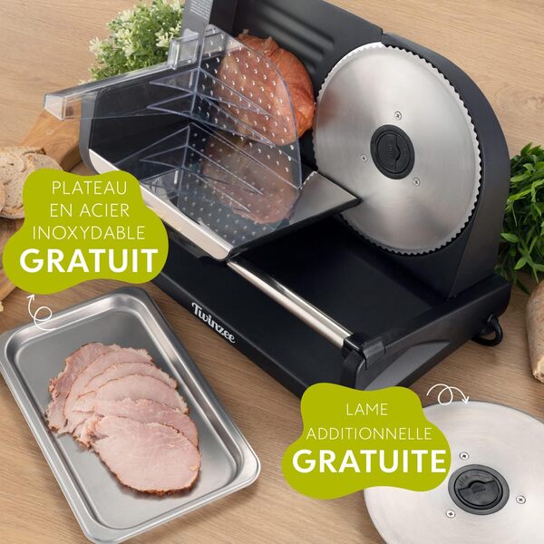 Twinzee Trancheuse Electrique 150W - 2 Lames, Épaisseur 0-15 mm - Trancheuse à Jambon, Saucisson, Viande & Pain - Noir