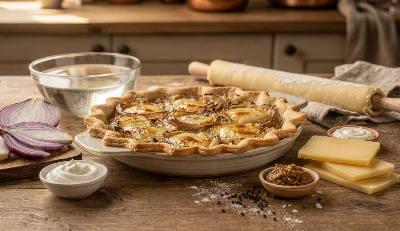 Tarte rustique aux oignons et fromage fondant