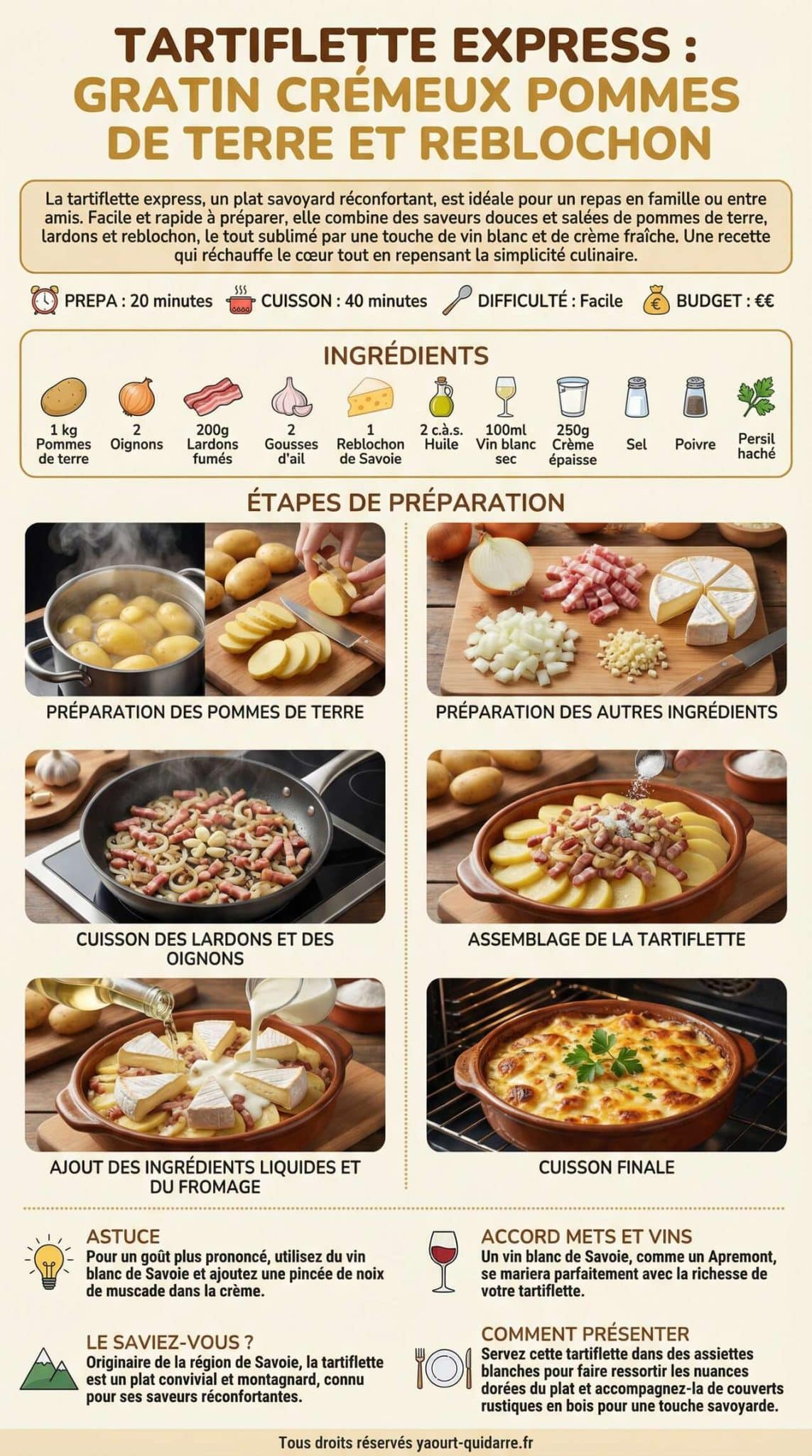 Fiche recette Tartiflette express: gratin crémeux pommes de terre et reblochon Fiche recette Tartiflette express: gratin crémeux pommes de terre et reblochon