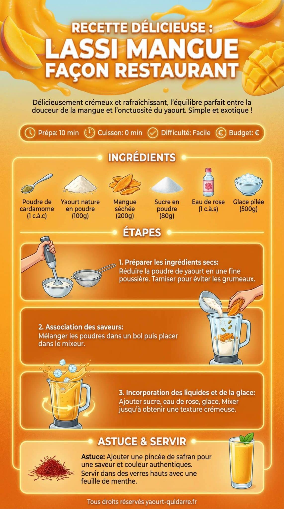 Fiche recette Recette Délicieuse : lassi Mangue Façon Restaurant Fiche recette Recette Délicieuse : lassi Mangue Façon Restaurant