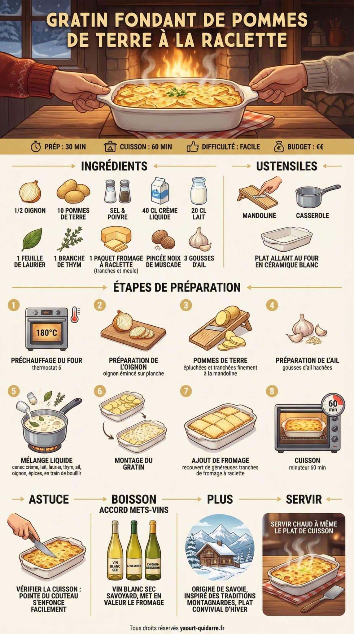 Fiche recette Gratin fondant de pommes de terre à la raclette Fiche recette Gratin fondant de pommes de terre à la raclette
