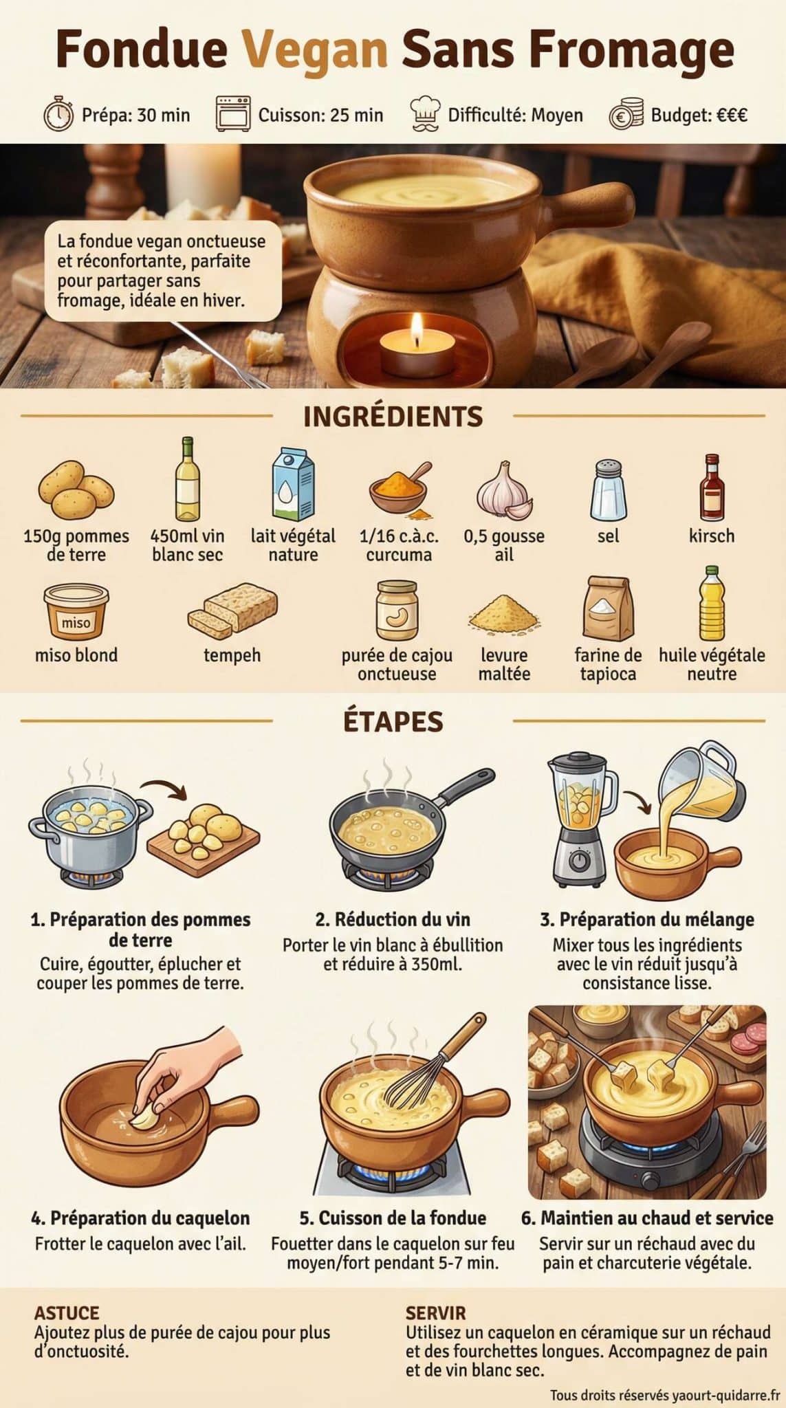Fiche recette Fondue Vegan Sans Fromage Fiche recette Fondue Vegan Sans Fromage
