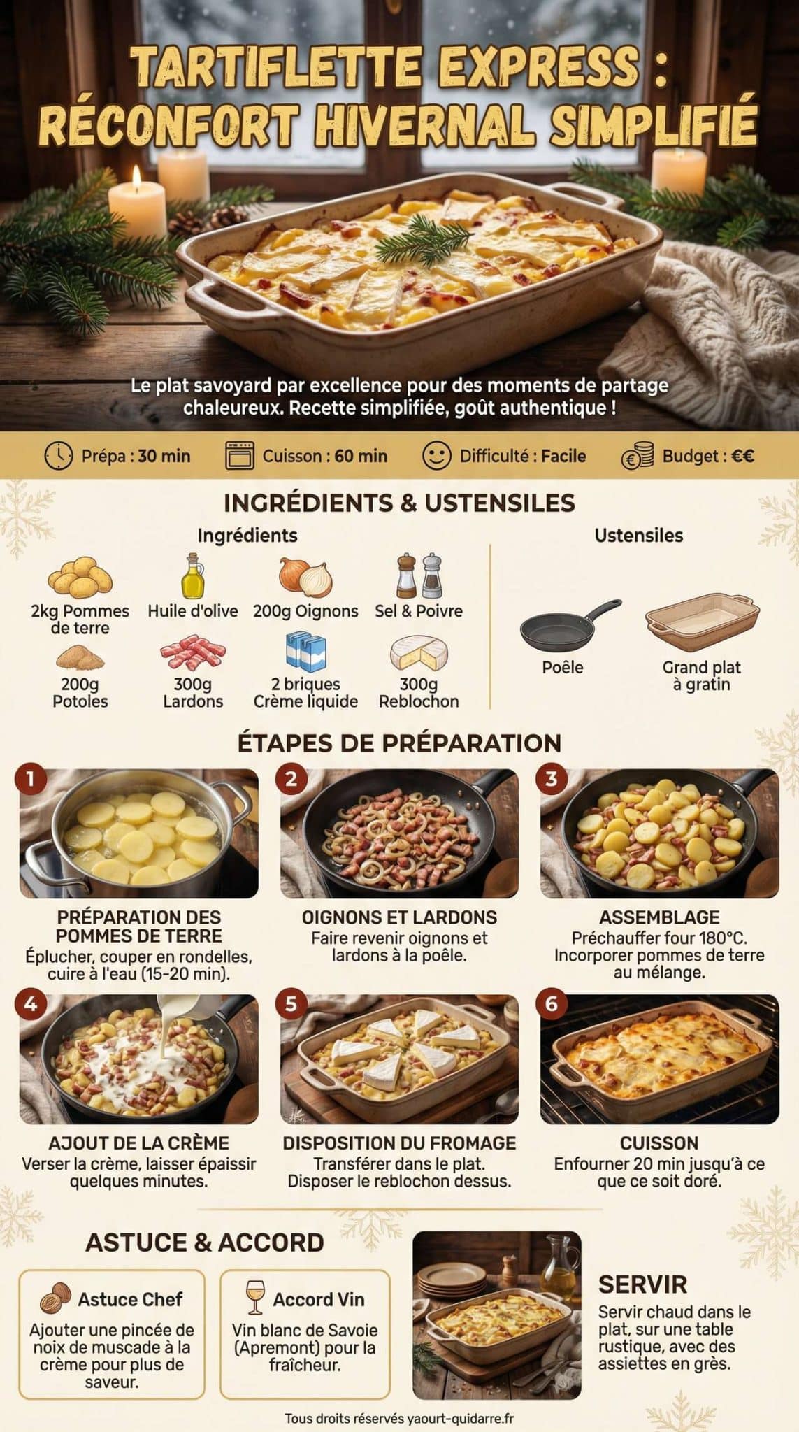 Fiche recette Tartiflette express : r&eacute;confort hivernal simplifi&eacute;