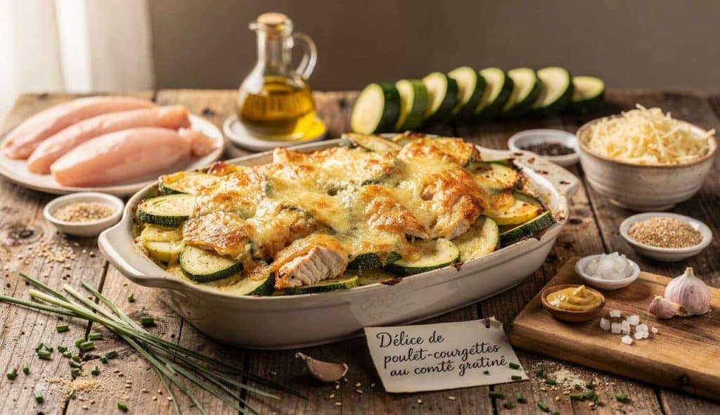 Délice de poulet-courgettes au comté gratiné