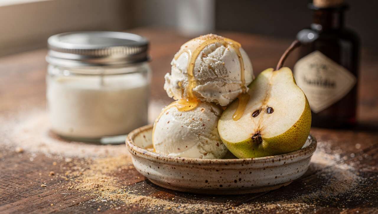 Glace végane à l'amande, poire et sirop d'agave : un délice sain à préparer