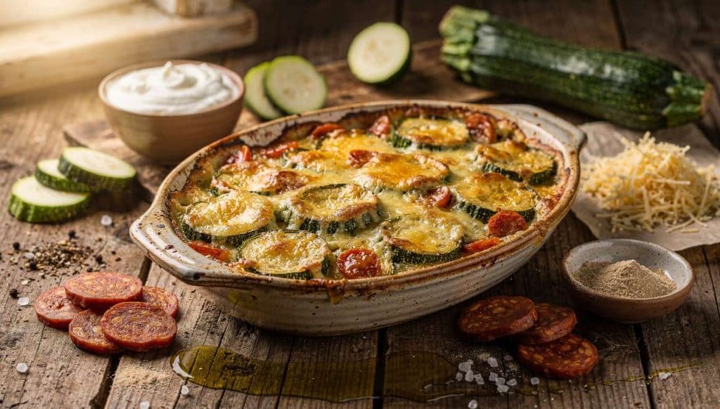 Gratin courgette et chorizo : une recette irrésistible