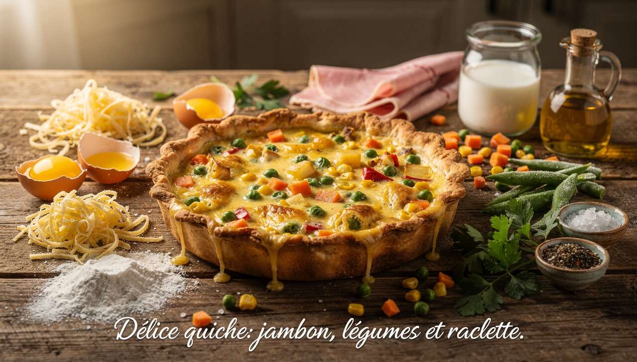 Délice quiche : jambon, légumes et raclette